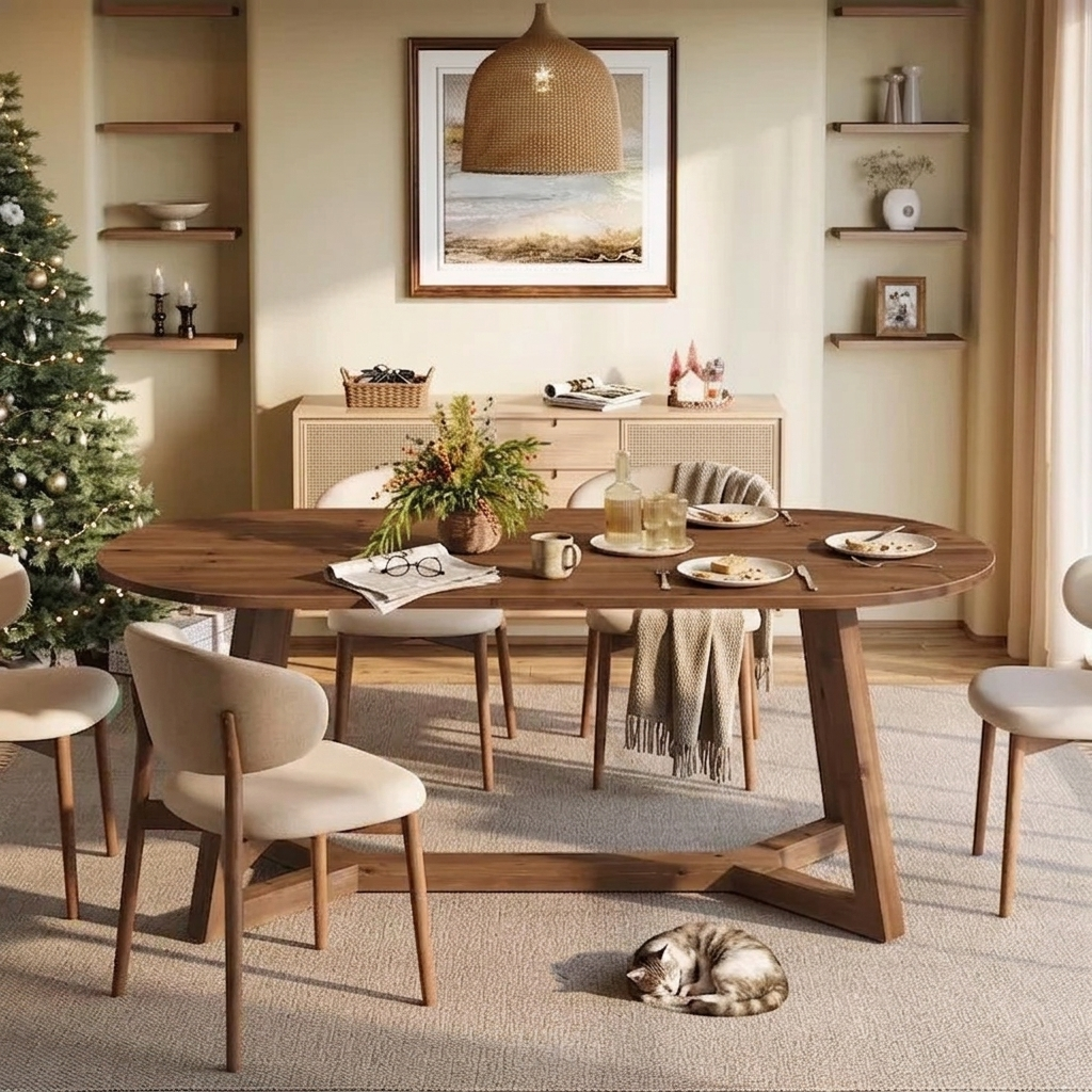 Travers Ayaklı Masif Koyu Çam Oval Yemek Masası | Atelier Istanbul