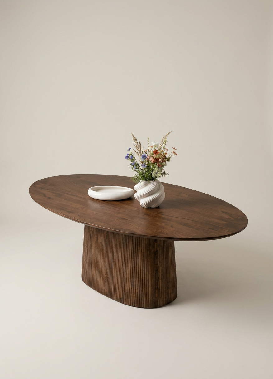 Oluklu Blok Ayaklı Masif Ceviz Oval Yemek Masası | Atelier Istanbul