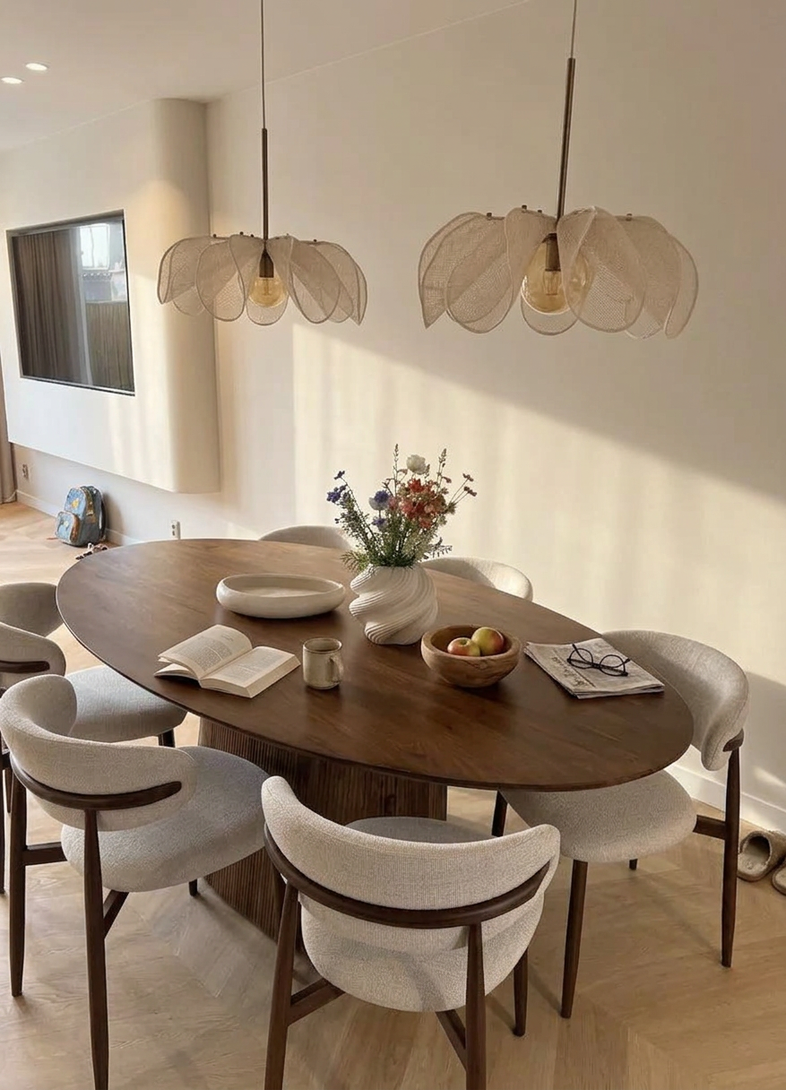Oluklu Blok Ayaklı Masif Ceviz Oval Yemek Masası | Atelier Istanbul
