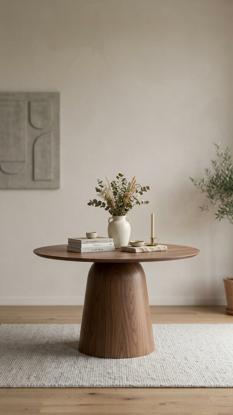 Konik Blok Ayaklı Masif Ceviz Yuvarlak Yemek Masası - Ø110 cm | Atelier Istanbul