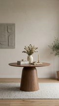 Konik Blok Ayaklı Masif Ceviz Yuvarlak Yemek Masası - Ø110 cm | Atelier Istanbul