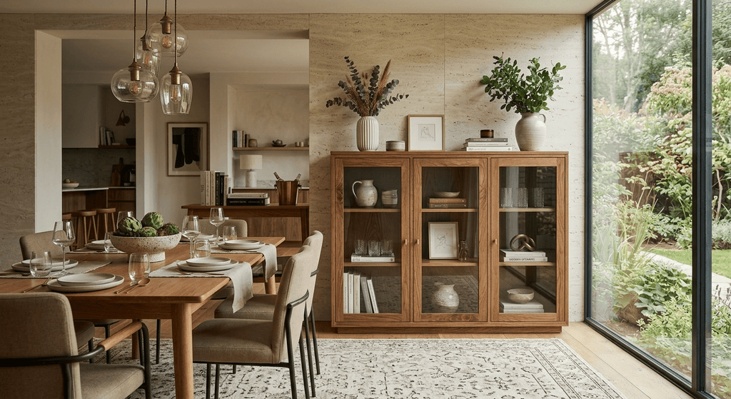 Cam Kapaklı Masif Meşe Ahşap Vitrin Büfe - Atelier İstanbul
