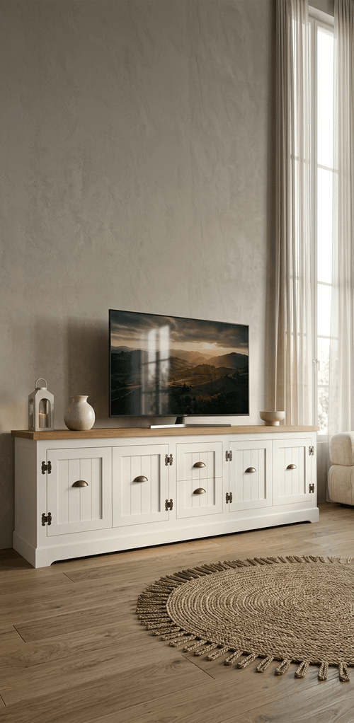 Country Masif Ahşap Beyaz TV Ünitesi & Konsol - Atelier İstanbul