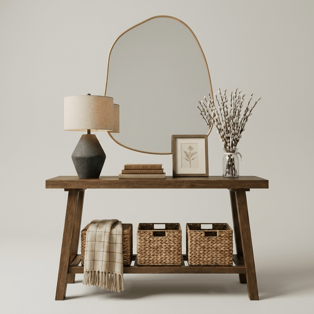Doğal Koyu Masif Çam Ahşap Mini Dresuar Konsol (75 cm) - Atelier İstanbul