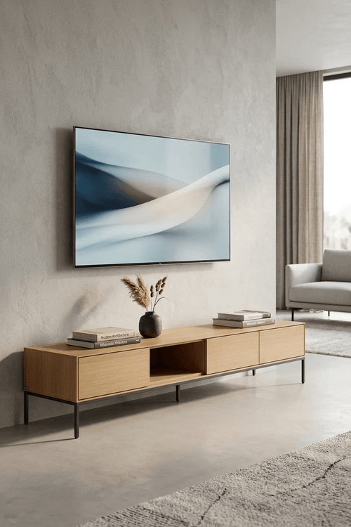 Endüstriyel Metal Ayaklı Masif Çam Ahşap TV Ünitesi - Atelier İstanbul