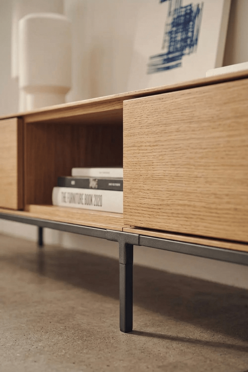 Endüstriyel Metal Ayaklı Masif Çam Ahşap TV Ünitesi - Atelier İstanbul