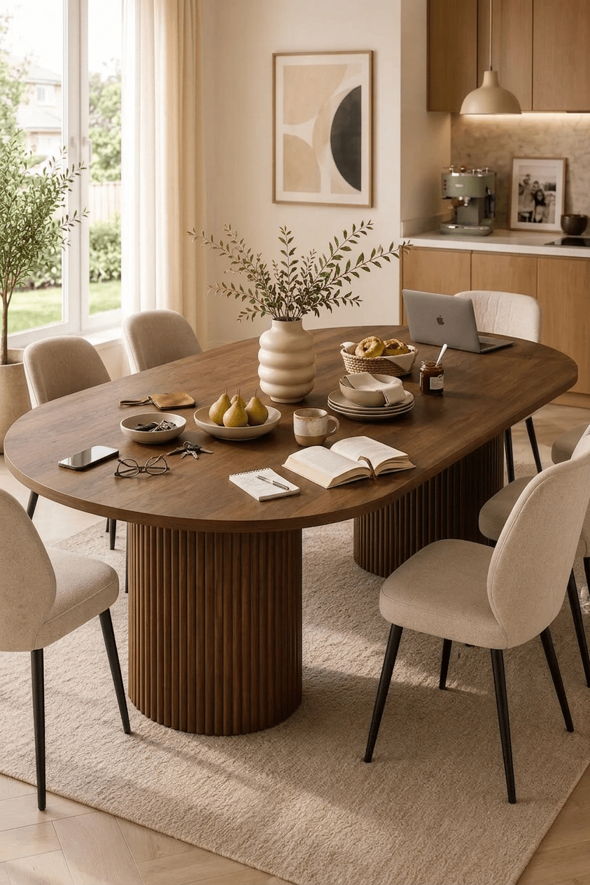 İkili Oluklu Kolon Ayaklı Masif Ceviz Oval Yemek Masası | Atelier Istanbul - Atelier İstanbul