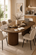 İkili Oluklu Kolon Ayaklı Masif Ceviz Oval Yemek Masası | Atelier Istanbul - Atelier İstanbul
