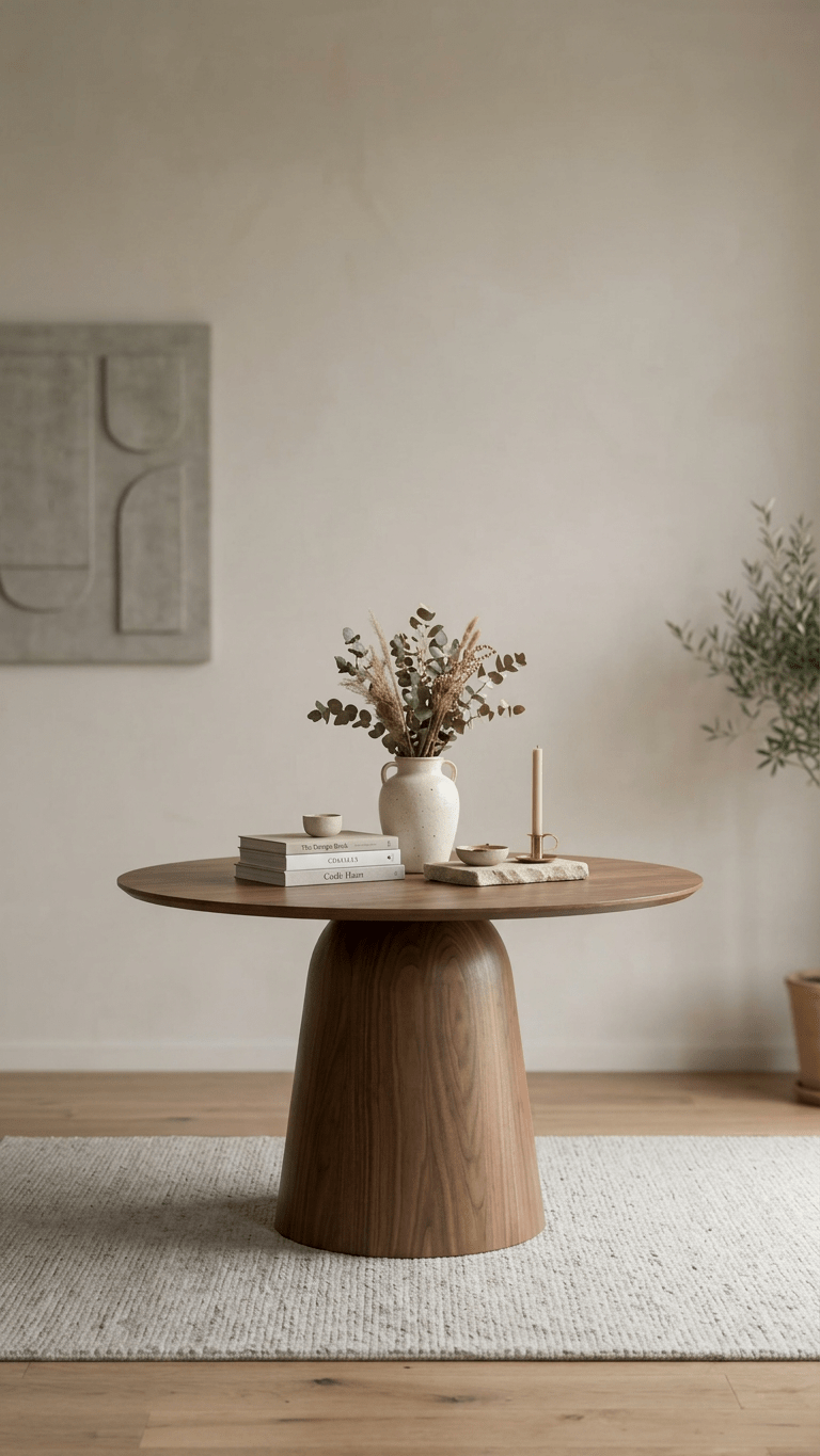 Konik Blok Ayaklı Masif Ceviz Yuvarlak Yemek Masası - Ø110 cm | Atelier Istanbul - Atelier İstanbul