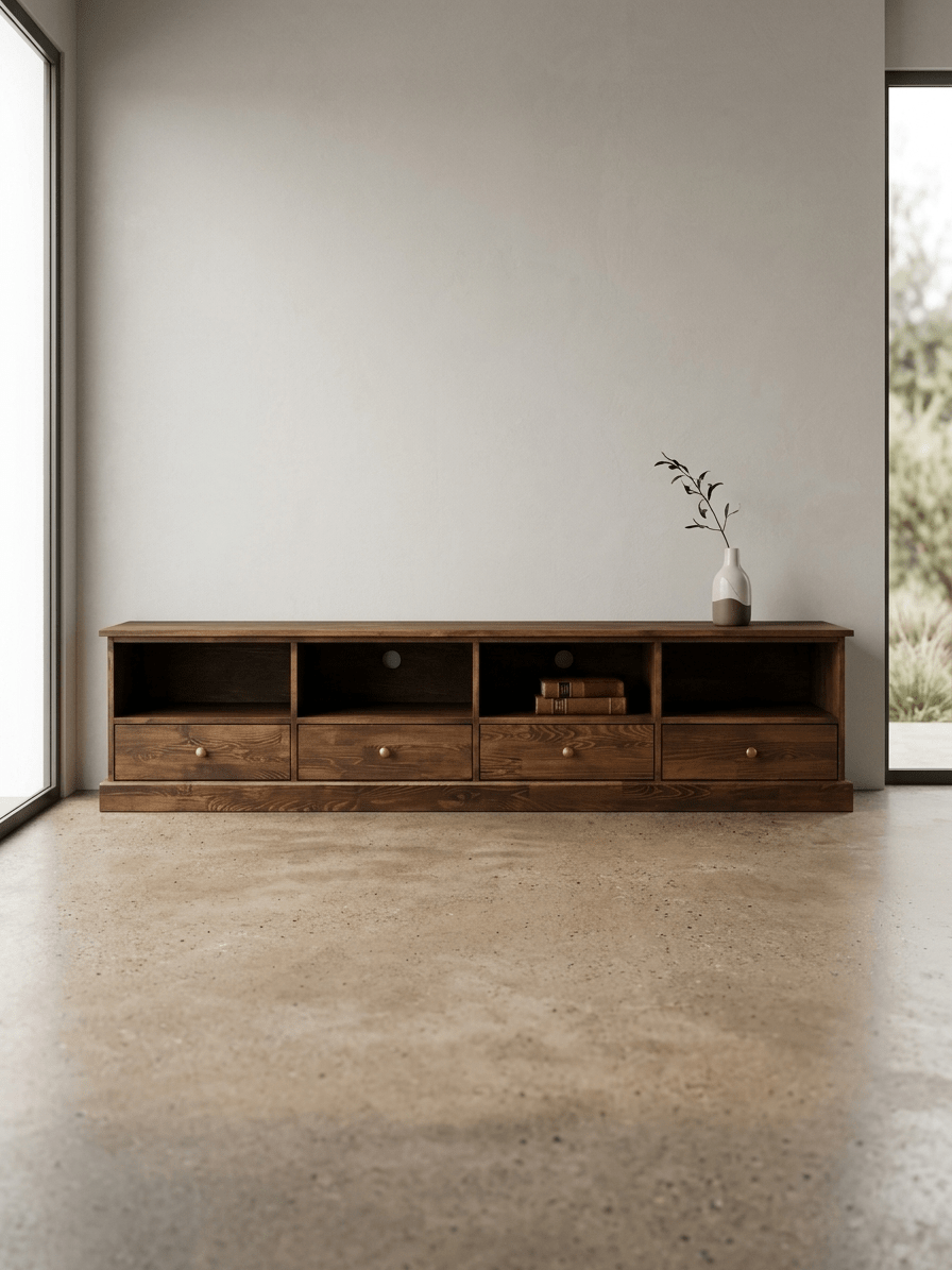 Koyu Masif Çam Ahşap TV Ünitesi - Atelier İstanbul