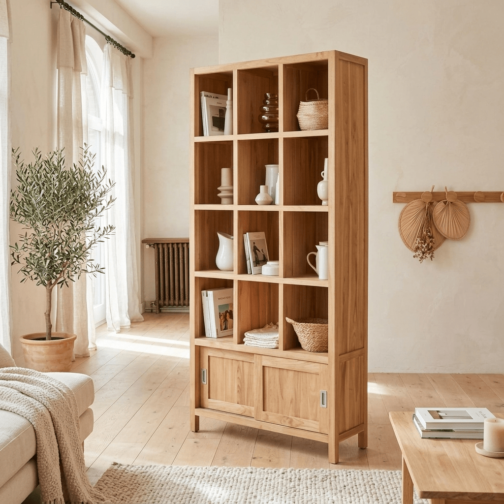 Malmö Kübik Masif Kayın Sürgülü Kitaplık - Atelier İstanbul