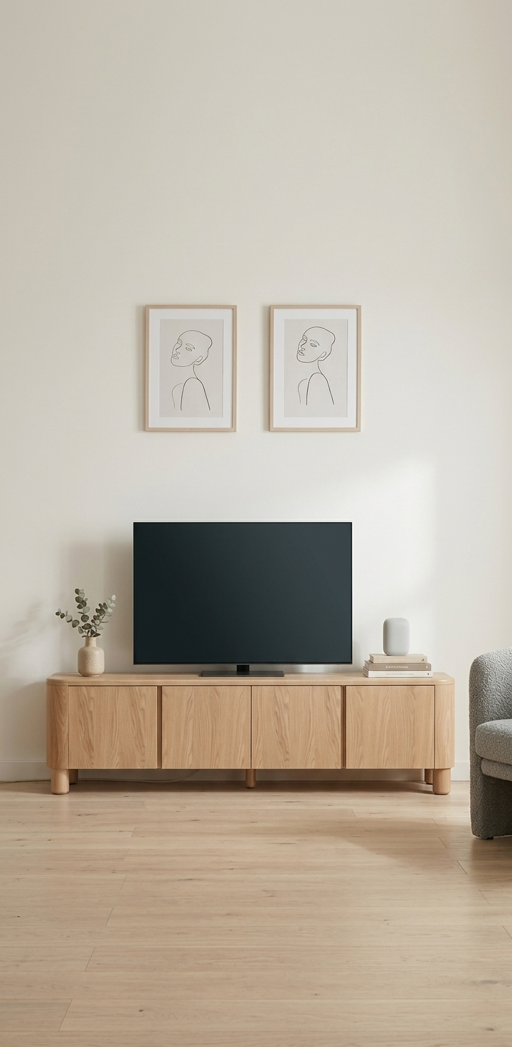 Oval Masif Meşe Ahşap TV Ünitesi