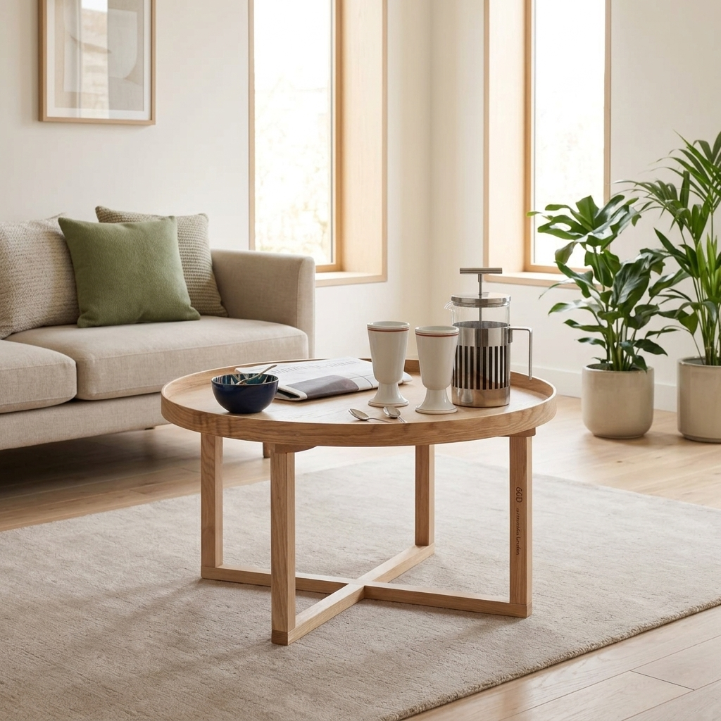Nordic Tray Masif Meşe Yuvarlak Orta Sehpa