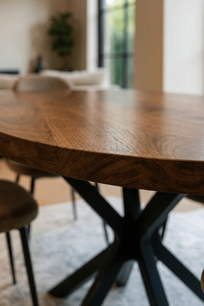 Metal Örümcek Ayaklı Masif Ceviz Oval Yemek Masası | Atelier Istanbul - Atelier İstanbul