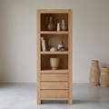 Nordic Minimalist Masif Kayın Çekmeceli Kitaplık