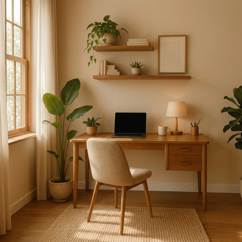 Minimalist Hatlı Çekmeceli Masif Meşe Çalışma Masası - Atelier İstanbul