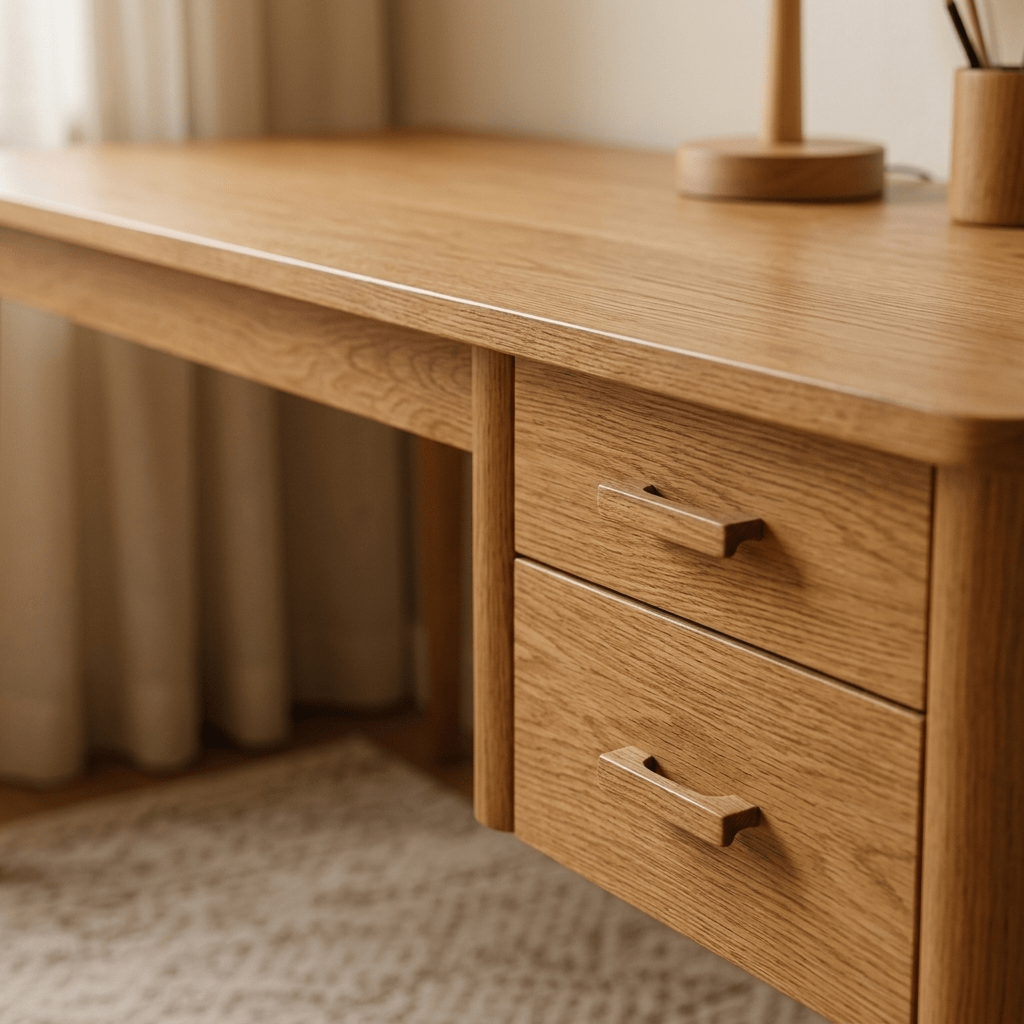Minimalist Hatlı Çekmeceli Masif Meşe Çalışma Masası - Atelier İstanbul