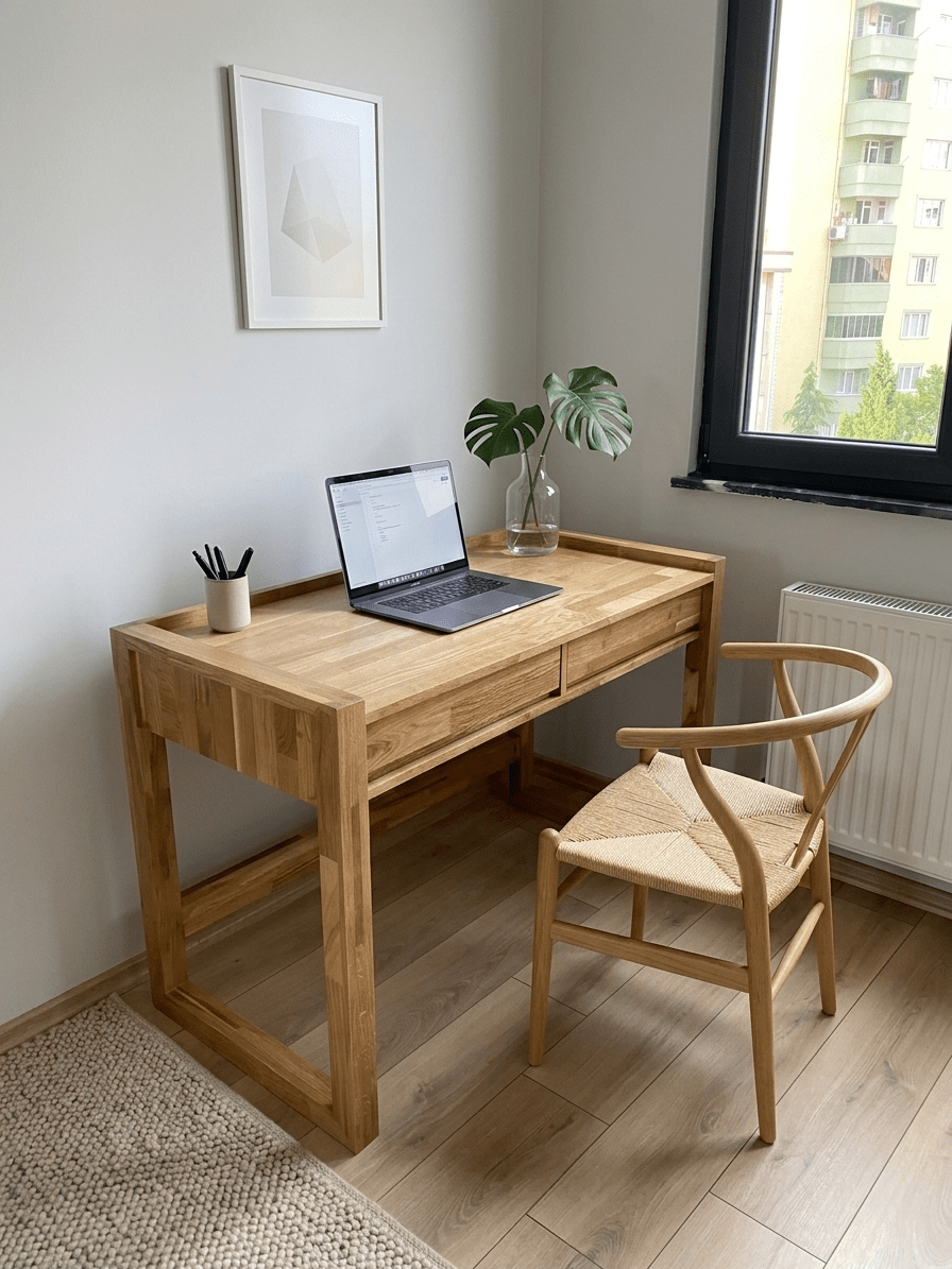 Minimalist Hatlı Çekmeceli Masif Meşe Çalışma Masası - Atelier İstanbul