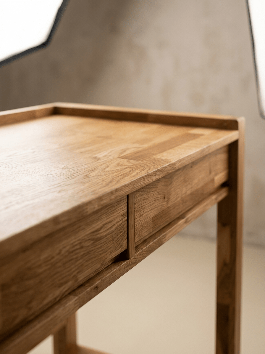 Minimalist Hatlı Çekmeceli Masif Meşe Çalışma Masası - Atelier İstanbul