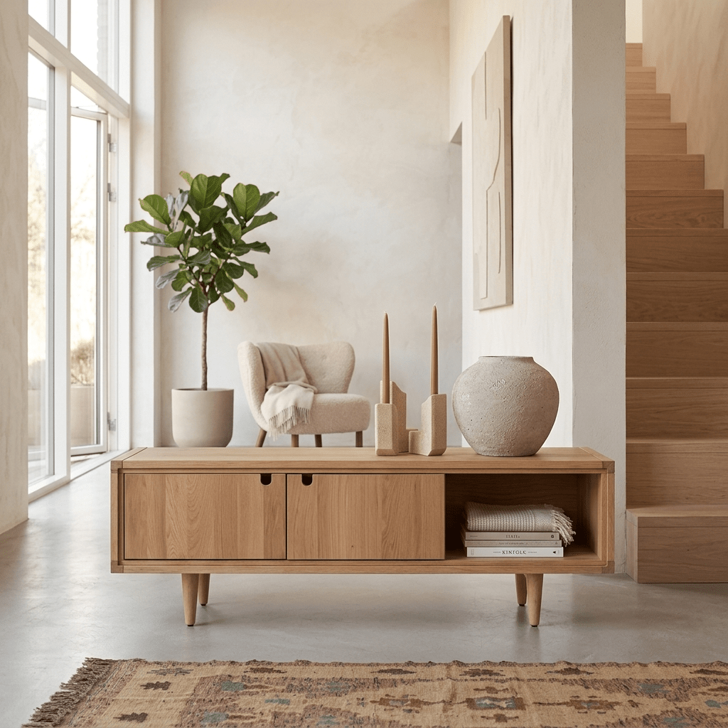 Minimalist Masif Kayın Ahşap TV Ünitesi - Atelier İstanbul