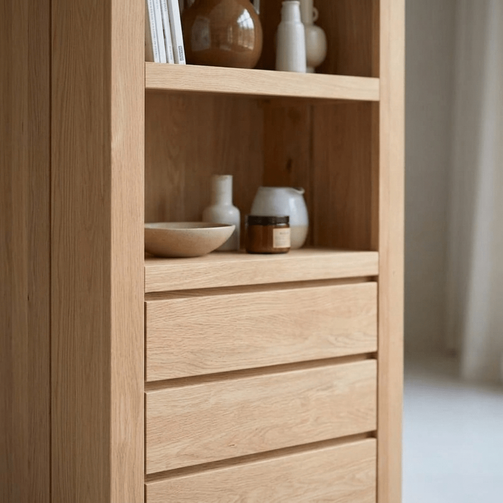 Nordic Minimalist Masif Kayın Çekmeceli Kitaplık - Atelier İstanbul