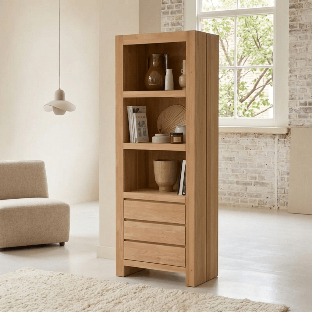 Nordic Minimalist Masif Kayın Çekmeceli Kitaplık - Atelier İstanbul