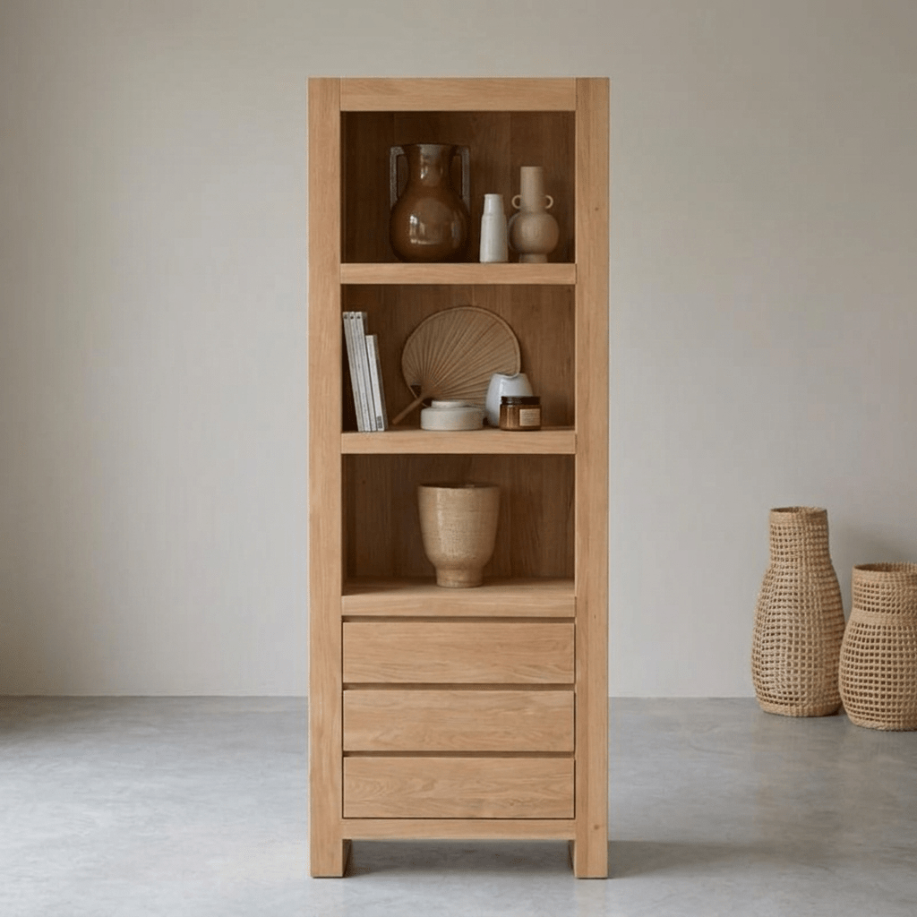 Nordic Minimalist Masif Kayın Çekmeceli Kitaplık - Atelier İstanbul