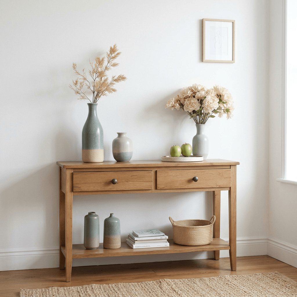 Nordik Tarz Masif Meşe Ahşap Mini Dresuar Konsol (80 cm) - Atelier İstanbul