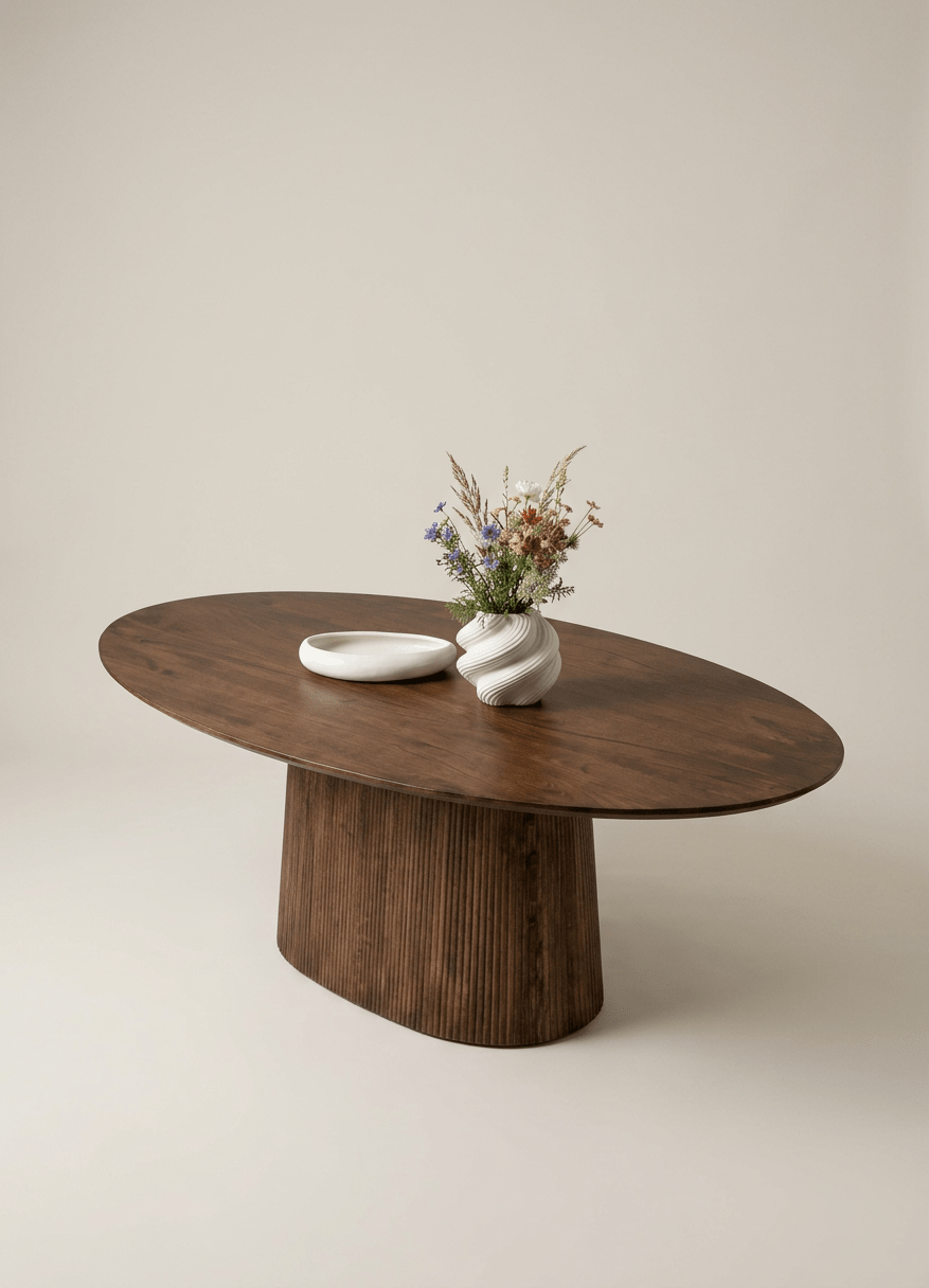 Oluklu Blok Ayaklı Masif Ceviz Oval Yemek Masası | Atelier Istanbul - Atelier İstanbul