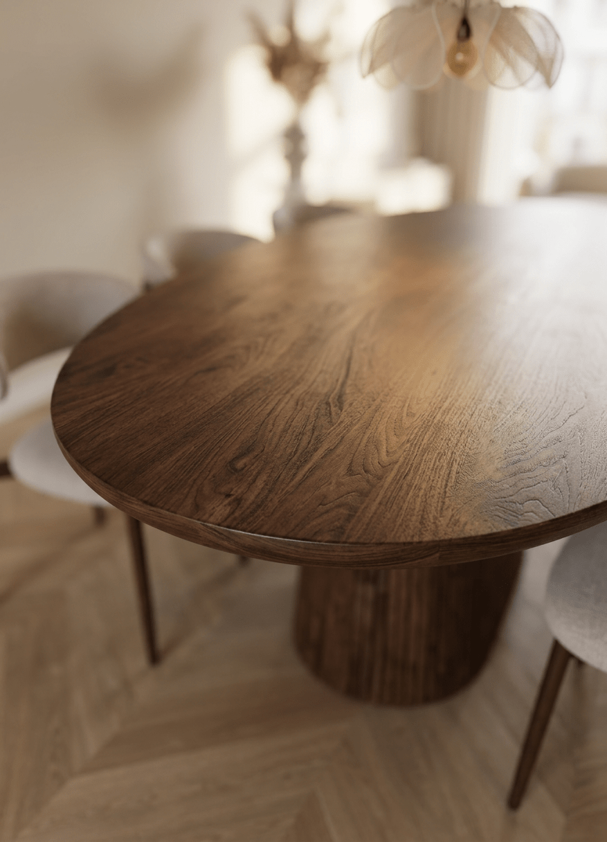 Oluklu Blok Ayaklı Masif Ceviz Oval Yemek Masası | Atelier Istanbul - Atelier İstanbul