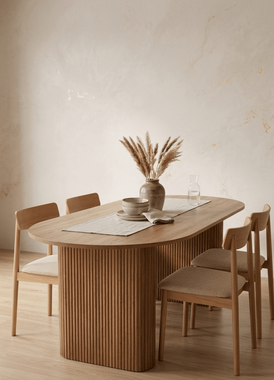 Oluklu Blok Ayaklı Masif Meşe Oval Yemek Masası | Atelier Istanbul - Atelier İstanbul