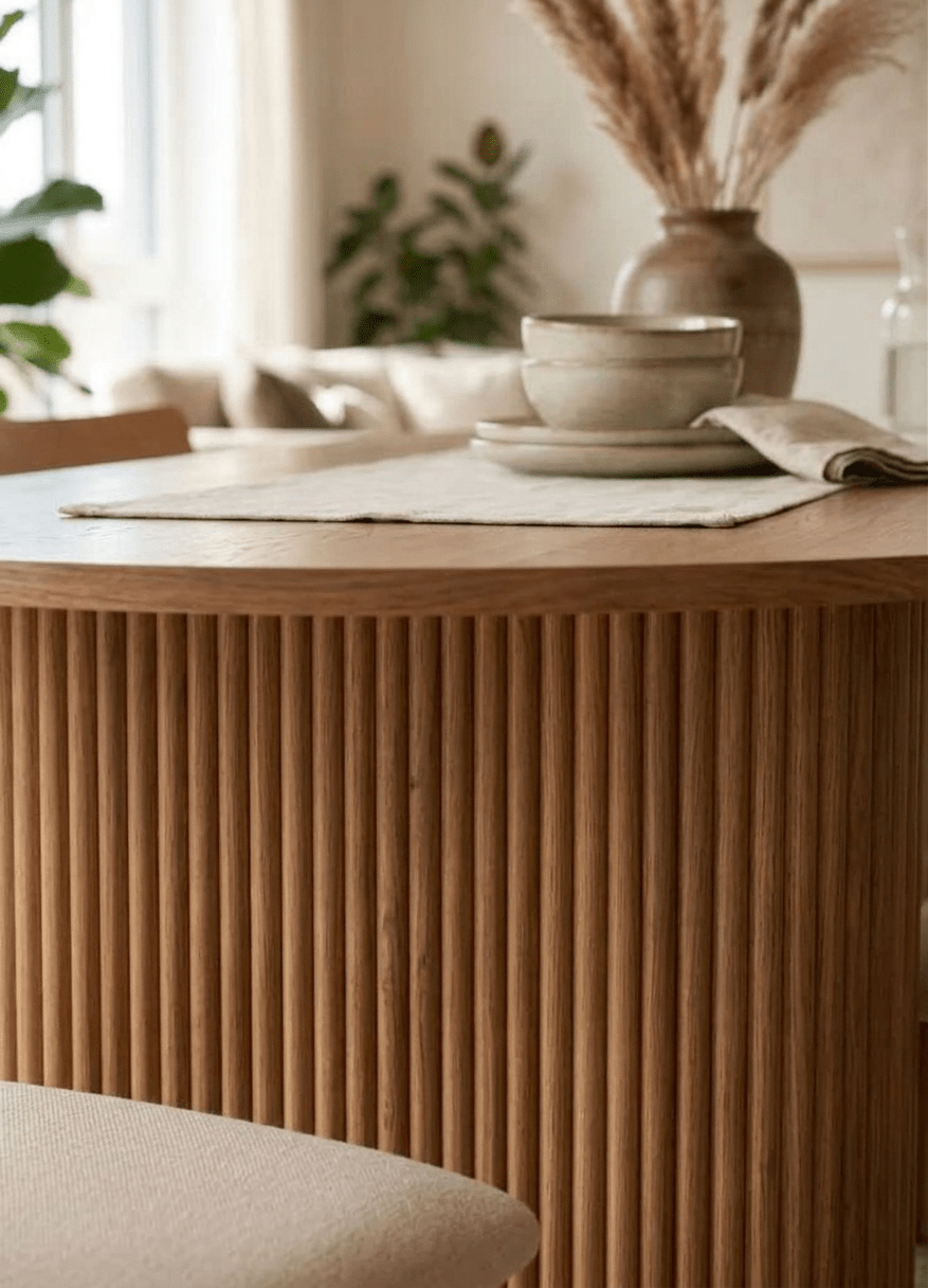 Oluklu Blok Ayaklı Masif Meşe Oval Yemek Masası | Atelier Istanbul - Atelier İstanbul