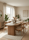 Oluklu Blok Ayaklı Masif Meşe Oval Yemek Masası | Atelier Istanbul - Atelier İstanbul