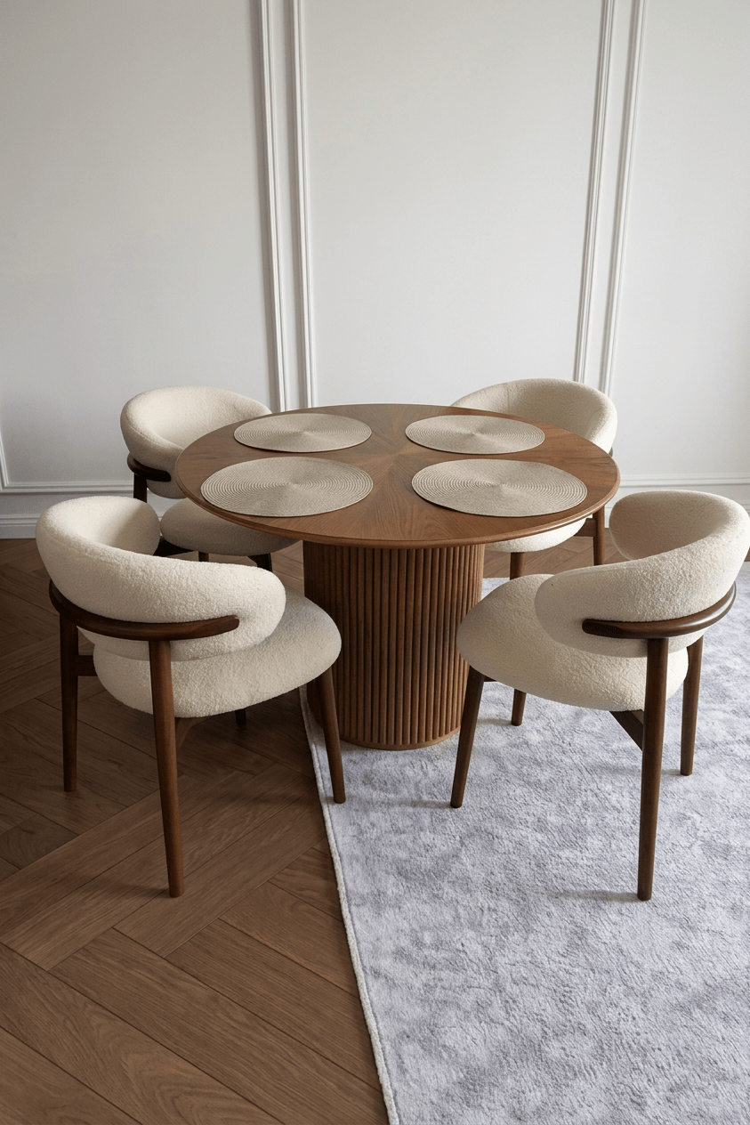 Oluklu Silindir Ayaklı Masif Ceviz Yuvarlak Yemek Masası - Ø120 cm | Atelier Istanbul - Atelier İstanbul