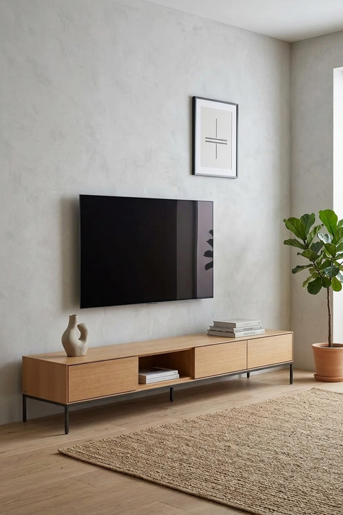 Endüstriyel Metal Ayaklı Masif Çam Ahşap TV Ünitesi