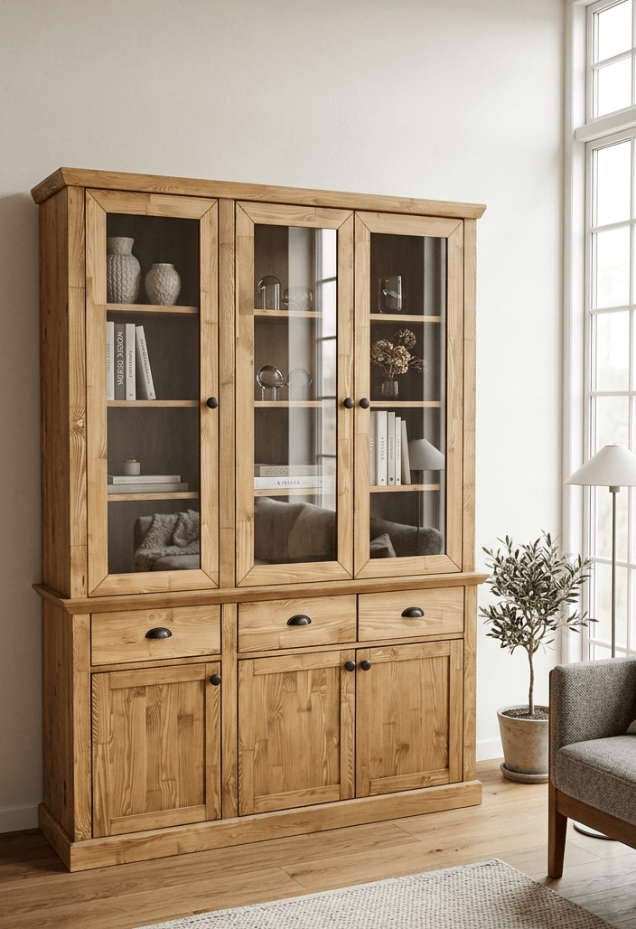 Provence Cam Kapaklı Masif Çam Büfe ve Kitaplık - Atelier İstanbul