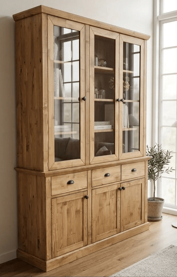 Provence Cam Kapaklı Masif Çam Büfe ve Kitaplık - Atelier İstanbul