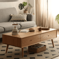 Retro İskandinav Tarzı Çekmeceli Masif Meşe Orta Sehpa - Atelier İstanbul