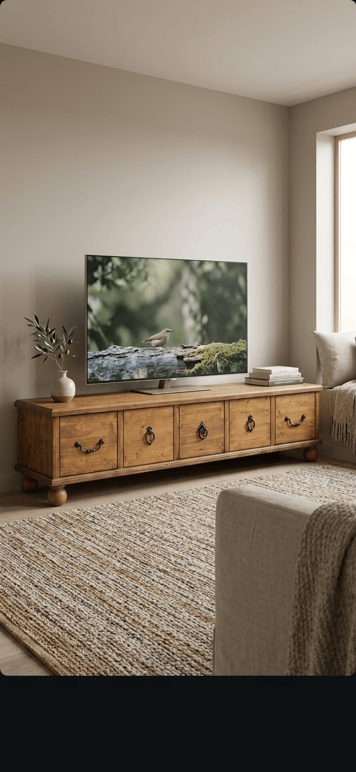 Rustik Masif Çam Ahşap TV Sehpası - Atelier İstanbul