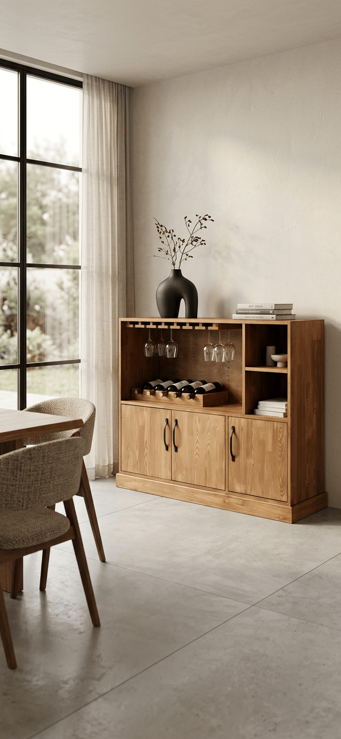 Şaraplık ve Kadeh Bölmeli Masif Çam Ahşap Bar Konsol - Atelier İstanbul
